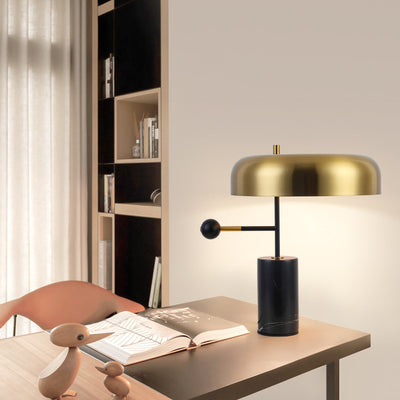 Modern Art Deco Geometric Iron Marble 1-Light Table Lamp For Study