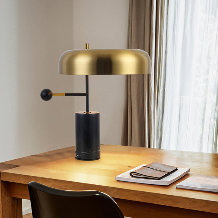 Modern Art Deco Geometric Iron Marble 1-Light Table Lamp For Study