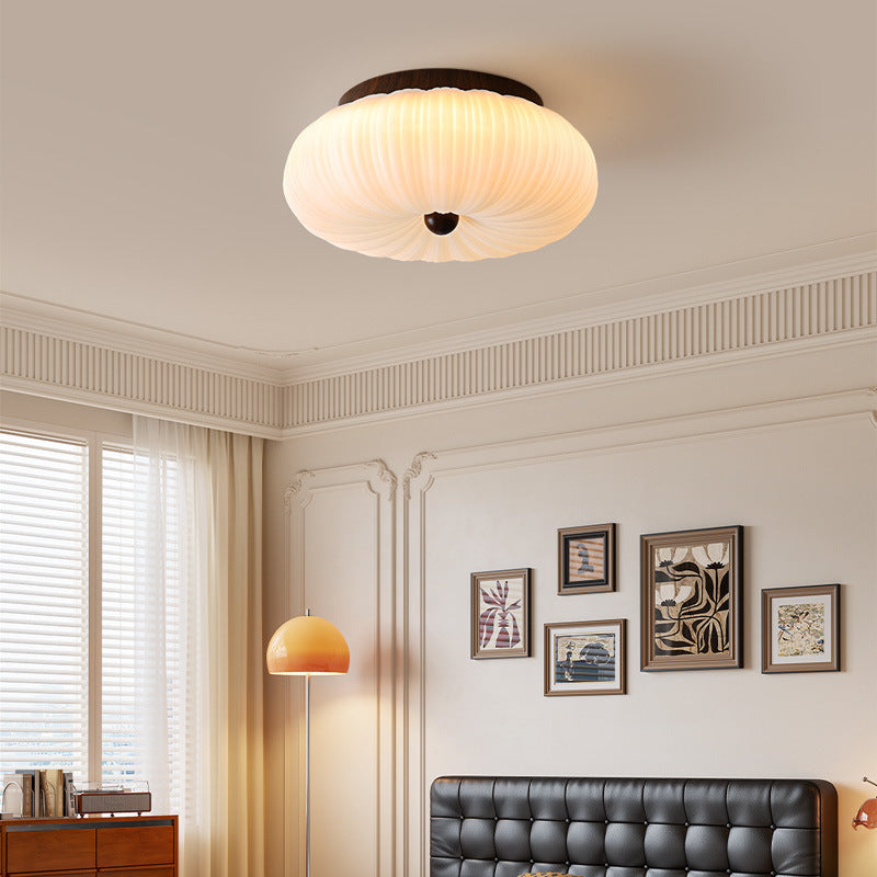 Traditional Vintage Pumpkin Carbon Steel PE LED Semi-Flush Mount Ceiling Light For Bedroom