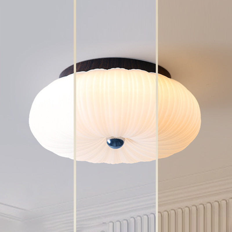 Traditional Vintage Pumpkin Carbon Steel PE LED Semi-Flush Mount Ceiling Light For Bedroom