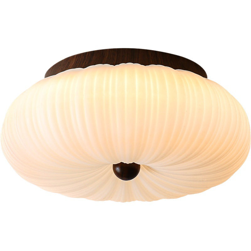Traditional Vintage Pumpkin Carbon Steel PE LED Semi-Flush Mount Ceiling Light For Bedroom