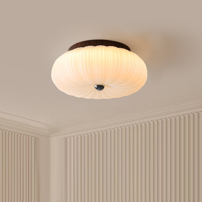 Traditional Vintage Pumpkin Carbon Steel PE LED Semi-Flush Mount Ceiling Light For Bedroom