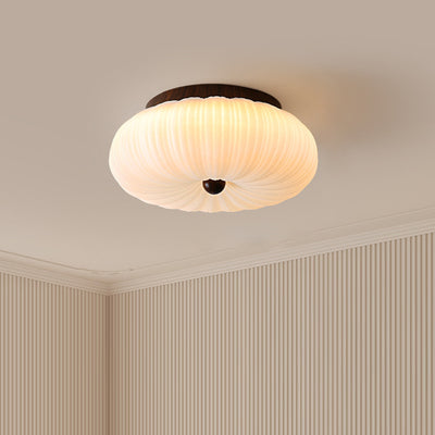 Traditional Vintage Pumpkin Carbon Steel PE LED Semi-Flush Mount Ceiling Light For Bedroom