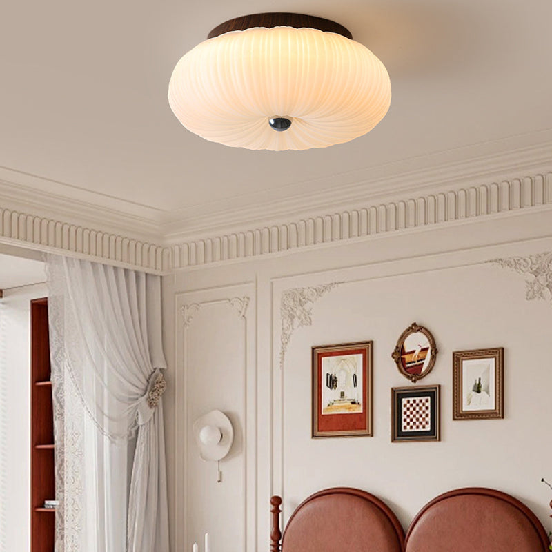 Traditional Vintage Pumpkin Carbon Steel PE LED Semi-Flush Mount Ceiling Light For Bedroom