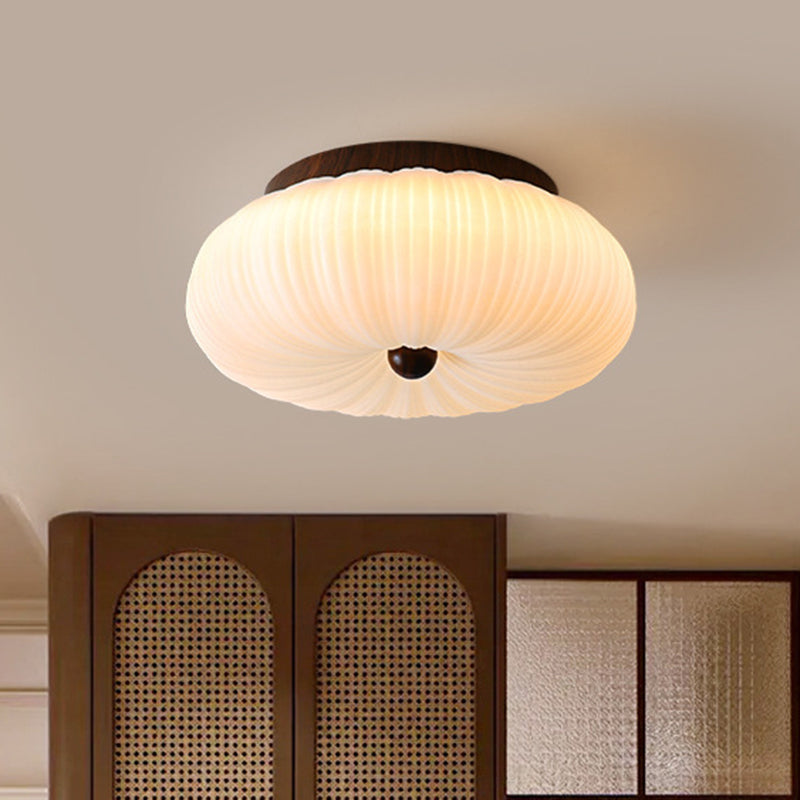 Traditional Vintage Pumpkin Carbon Steel PE LED Semi-Flush Mount Ceiling Light For Bedroom
