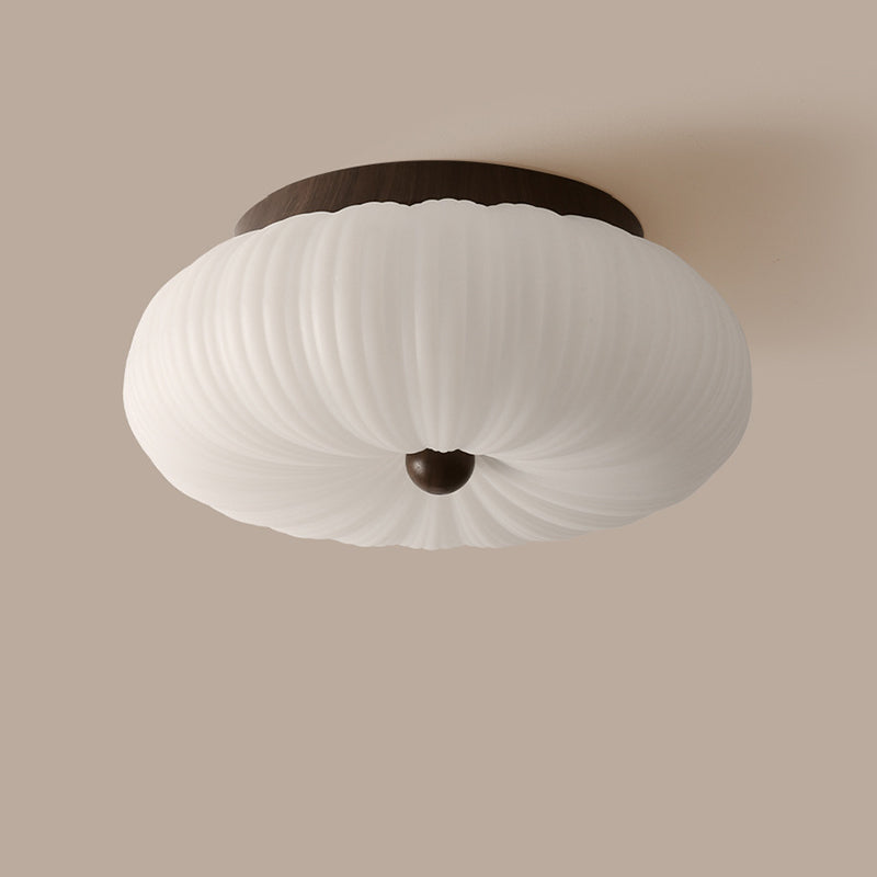 Traditional Vintage Pumpkin Carbon Steel PE LED Semi-Flush Mount Ceiling Light For Bedroom