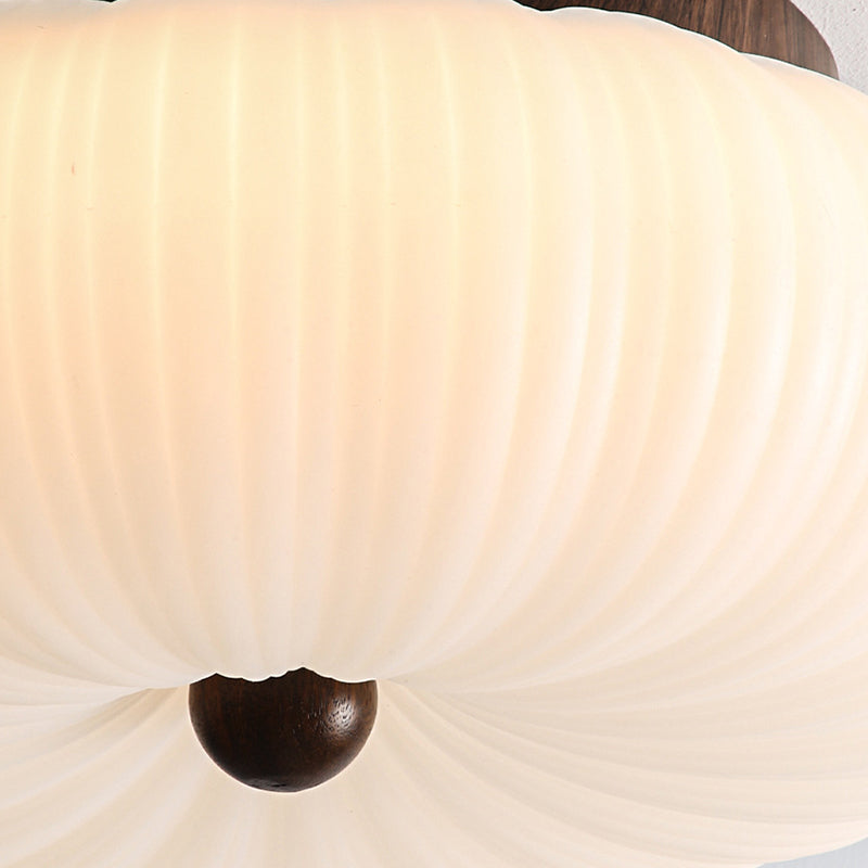 Traditional Vintage Pumpkin Carbon Steel PE LED Semi-Flush Mount Ceiling Light For Bedroom