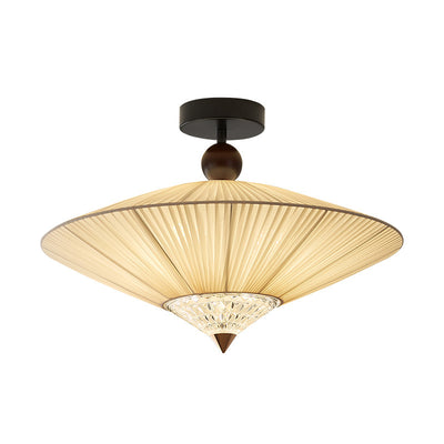 Traditional Vintage Rhombus Metal Fabric Crystal 3/4-Light Semi-Flush Mount Ceiling Light For Bedroom