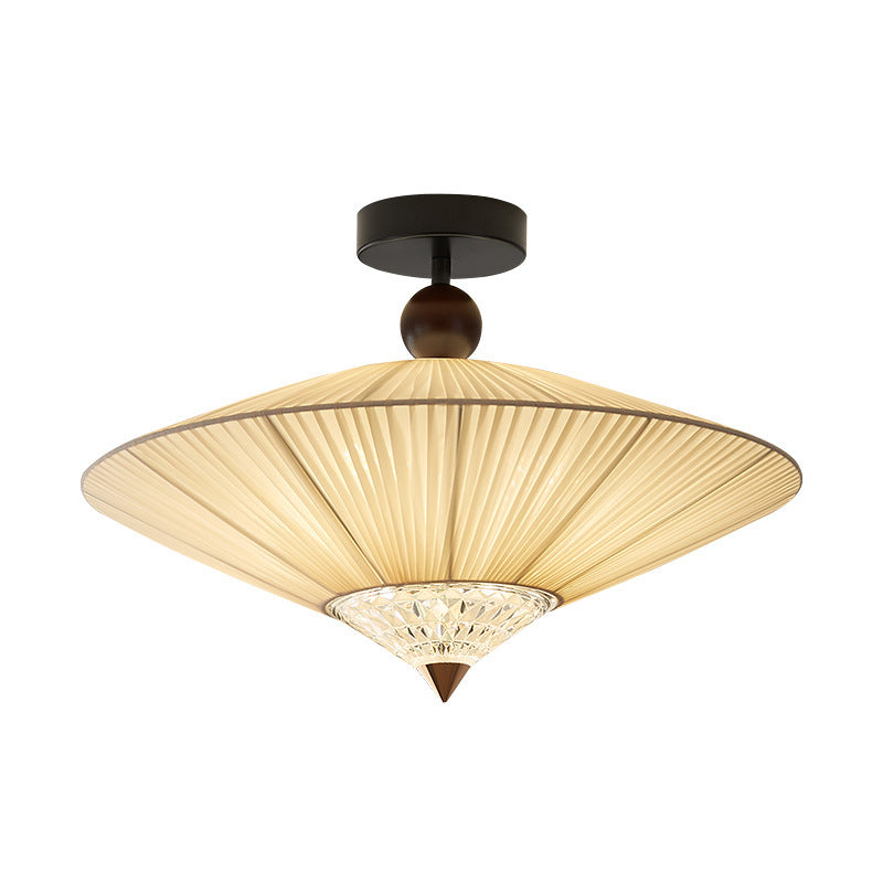 Traditional Vintage Rhombus Metal Fabric Crystal 3/4-Light Semi-Flush Mount Ceiling Light For Bedroom