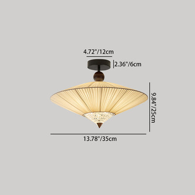 Traditional Vintage Rhombus Metal Fabric Crystal 3/4-Light Semi-Flush Mount Ceiling Light For Bedroom