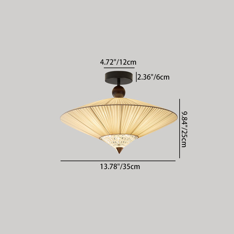 Traditional Vintage Rhombus Metal Fabric Crystal 3/4-Light Semi-Flush Mount Ceiling Light For Bedroom