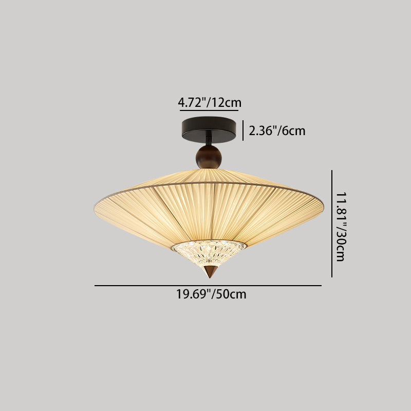 Traditional Vintage Rhombus Metal Fabric Crystal 3/4-Light Semi-Flush Mount Ceiling Light For Bedroom
