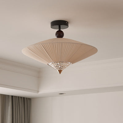 Traditional Vintage Rhombus Metal Fabric Crystal 3/4-Light Semi-Flush Mount Ceiling Light For Bedroom
