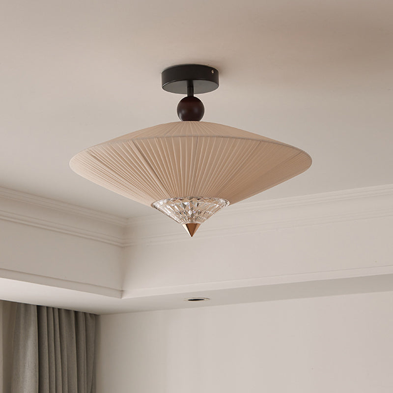 Traditional Vintage Rhombus Metal Fabric Crystal 3/4-Light Semi-Flush Mount Ceiling Light For Bedroom