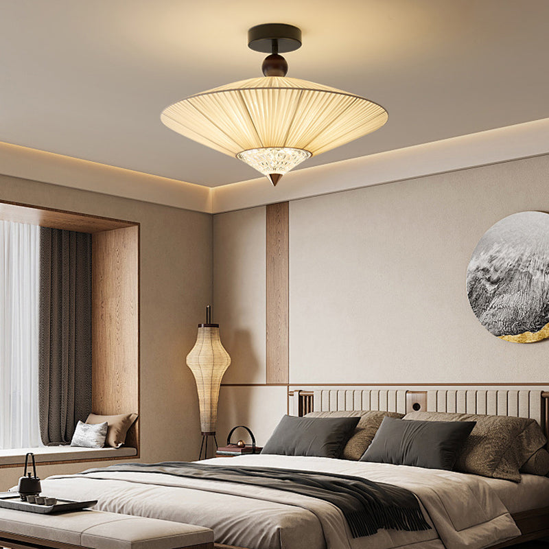 Traditional Vintage Rhombus Metal Fabric Crystal 3/4-Light Semi-Flush Mount Ceiling Light For Bedroom