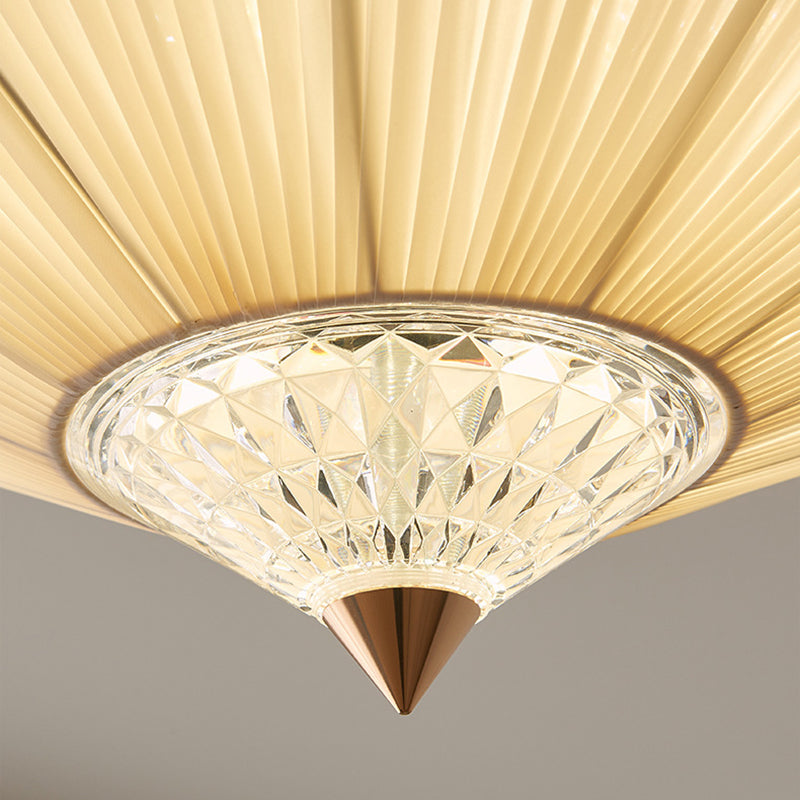 Traditional Vintage Rhombus Metal Fabric Crystal 3/4-Light Semi-Flush Mount Ceiling Light For Bedroom