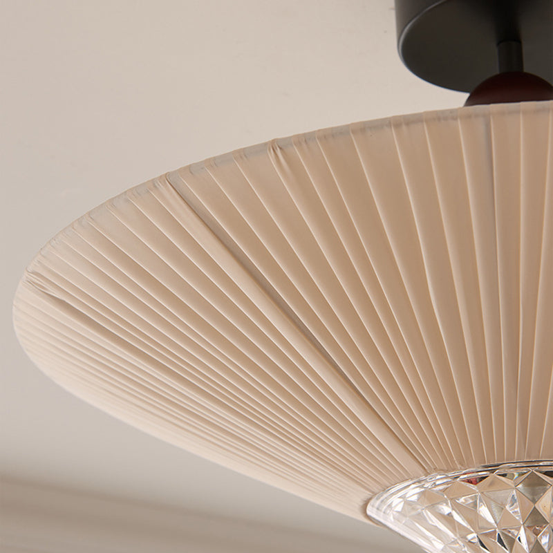 Traditional Vintage Rhombus Metal Fabric Crystal 3/4-Light Semi-Flush Mount Ceiling Light For Bedroom