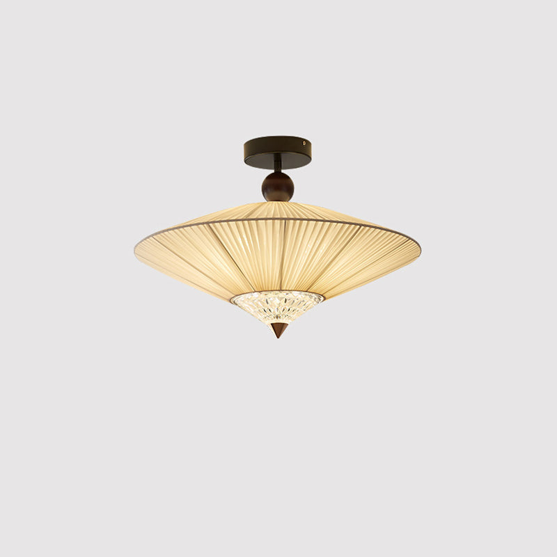 Traditional Vintage Rhombus Metal Fabric Crystal 3/4-Light Semi-Flush Mount Ceiling Light For Bedroom