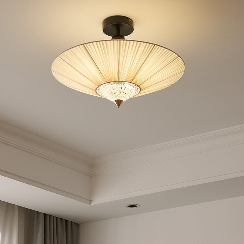 Traditional Vintage Rhombus Metal Fabric Crystal 3/4-Light Semi-Flush Mount Ceiling Light For Bedroom