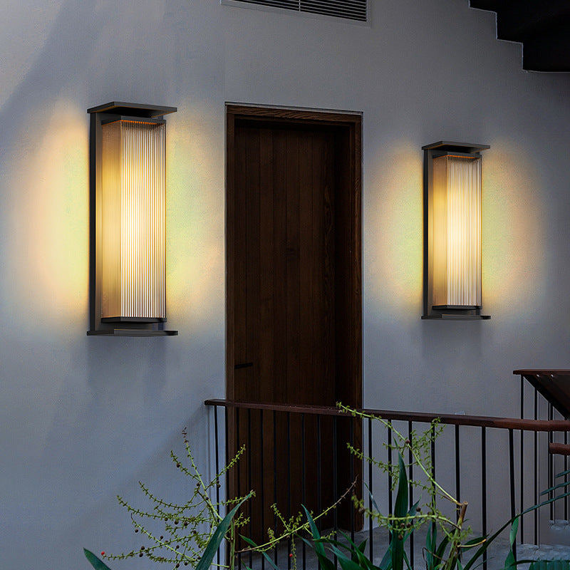 Modern Minimalist Waterproof Rectangular Stainless Steel Glass LED Outdoor Wall Sconce Lamp For Garden