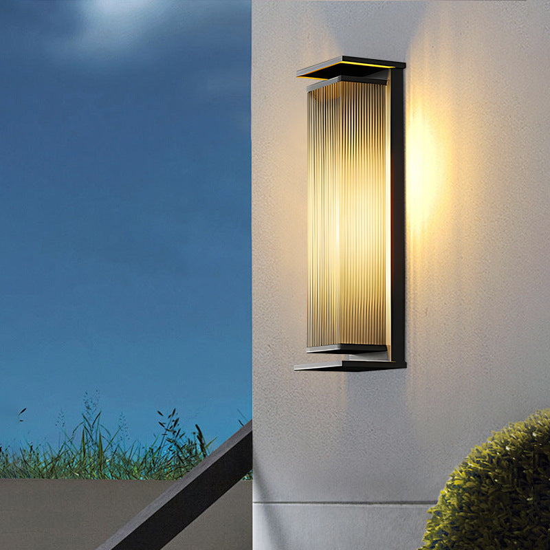 Modern Minimalist Waterproof Rectangular Stainless Steel Glass LED Outdoor Wall Sconce Lamp For Garden