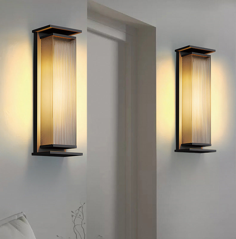 Modern Minimalist Waterproof Rectangular Stainless Steel Glass LED Outdoor Wall Sconce Lamp For Garden