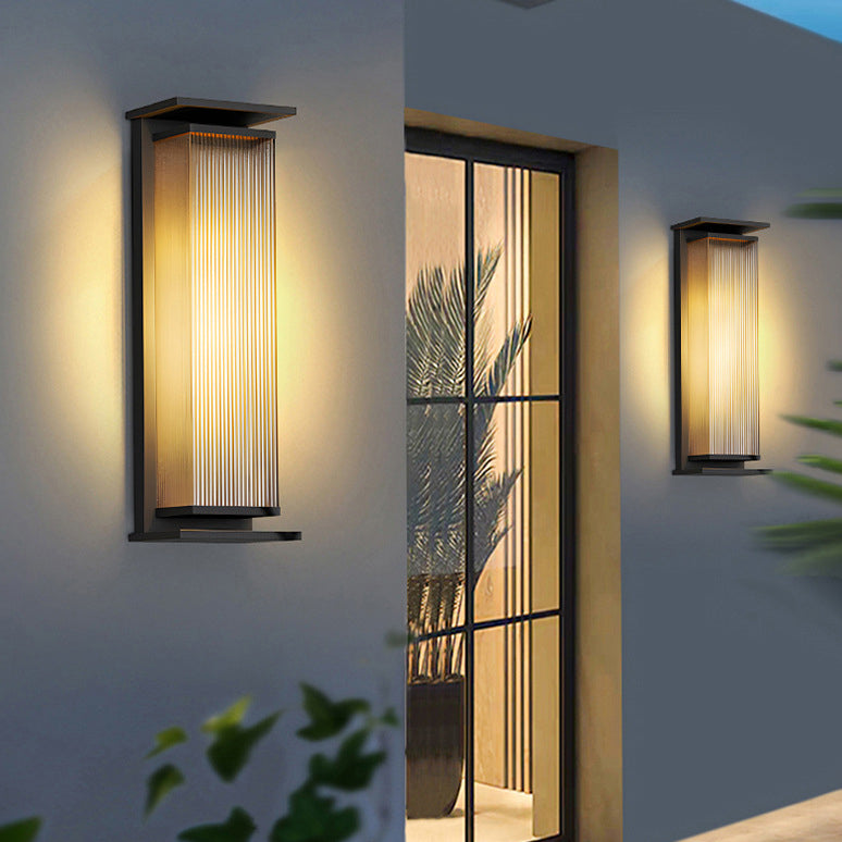 Modern Minimalist Waterproof Rectangular Stainless Steel Glass LED Outdoor Wall Sconce Lamp For Garden