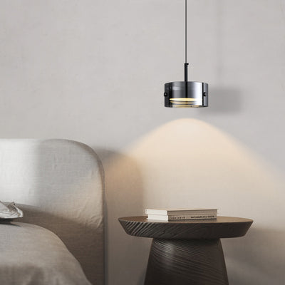 Modern Minimalist Round Metal Acrylic Glass LED Pendant Light For Bedroom