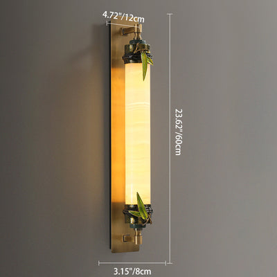 Traditional Chinese Cylindrical Brass Jade LED Wall Sconce Lamp For Entryway