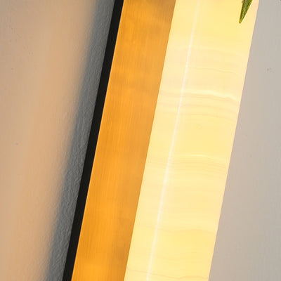 Traditional Chinese Cylindrical Brass Jade LED Wall Sconce Lamp For Entryway