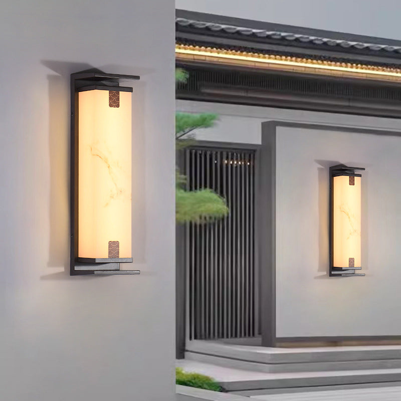 Traditional Chinese Waterproof Solar Rectangular Aluminum Glass LED Outdoor Wall Sconce Lamp For Garden