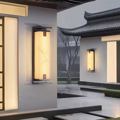 Traditional Chinese Waterproof Solar Rectangular Aluminum Glass LED Outdoor Wall Sconce Lamp For Garden