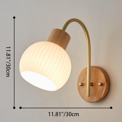 Modern Minimalist Geometric Rubberwood Glass 1-Light Wall Sconce Lamp For Bedroom