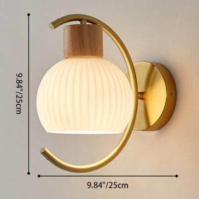 Modern Minimalist Geometric Rubberwood Glass 1-Light Wall Sconce Lamp For Bedroom