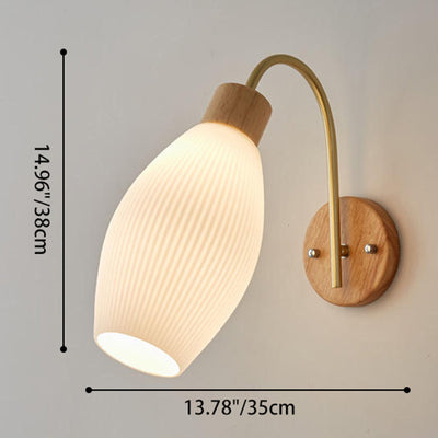 Modern Minimalist Geometric Rubberwood Glass 1-Light Wall Sconce Lamp For Bedroom