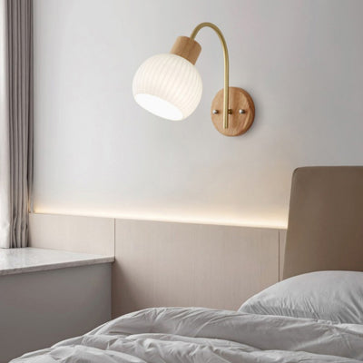 Modern Minimalist Geometric Rubberwood Glass 1-Light Wall Sconce Lamp For Bedroom