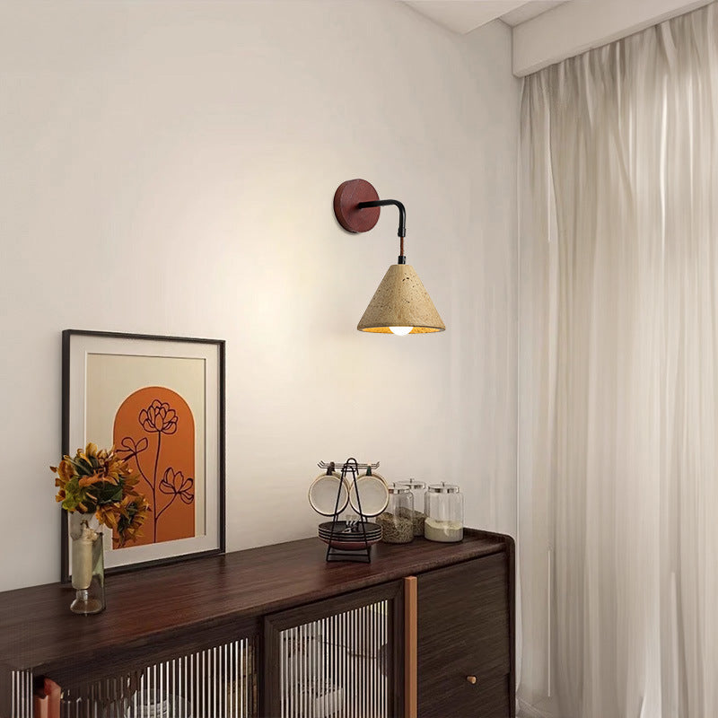 Modern Minimalist Geometric Shape Iron Resin Yellow Travertine 1-Light Wall Sconce Lamp For Bedroom