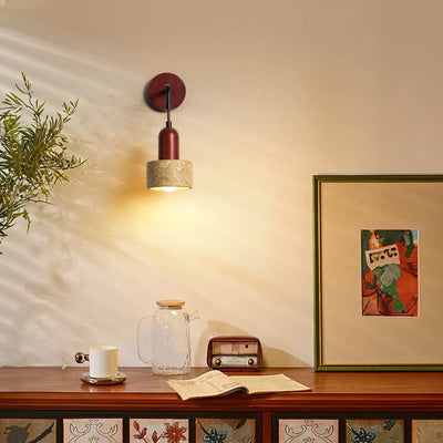 Modern Minimalist Geometric Shape Iron Resin Yellow Travertine 1-Light Wall Sconce Lamp For Bedroom