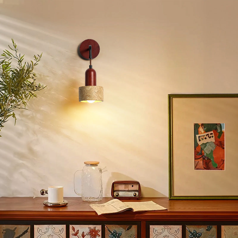 Modern Minimalist Geometric Shape Iron Resin Yellow Travertine 1-Light Wall Sconce Lamp For Bedroom
