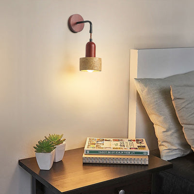 Modern Minimalist Geometric Shape Iron Resin Yellow Travertine 1-Light Wall Sconce Lamp For Bedroom