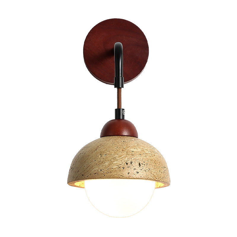 Modern Minimalist Geometric Shape Iron Resin Yellow Travertine 1-Light Wall Sconce Lamp For Bedroom