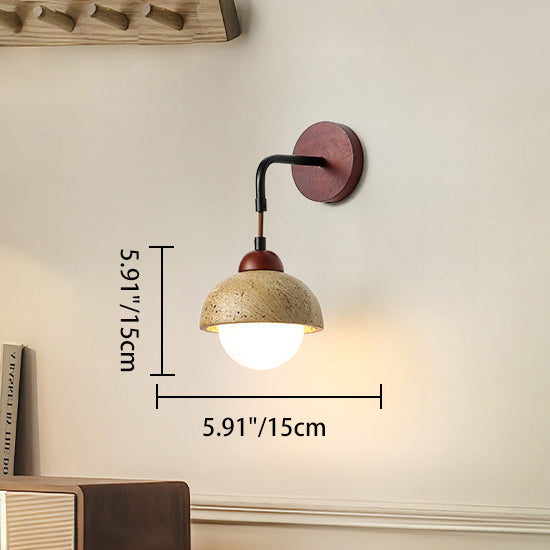 Modern Minimalist Geometric Shape Iron Resin Yellow Travertine 1-Light Wall Sconce Lamp For Bedroom