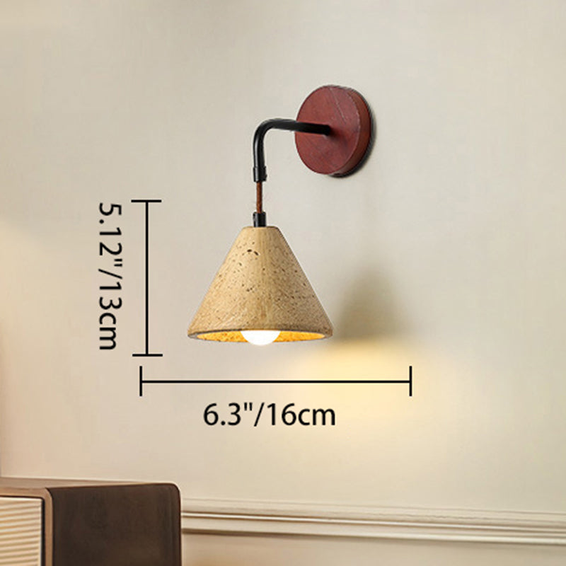Modern Minimalist Geometric Shape Iron Resin Yellow Travertine 1-Light Wall Sconce Lamp For Bedroom