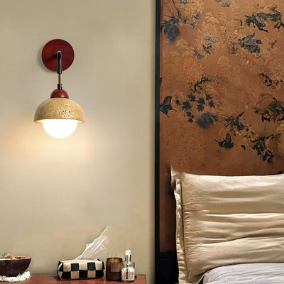 Modern Minimalist Geometric Shape Iron Resin Yellow Travertine 1-Light Wall Sconce Lamp For Bedroom