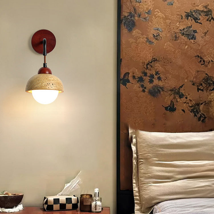Modern Minimalist Geometric Shape Iron Resin Yellow Travertine 1-Light Wall Sconce Lamp For Bedroom