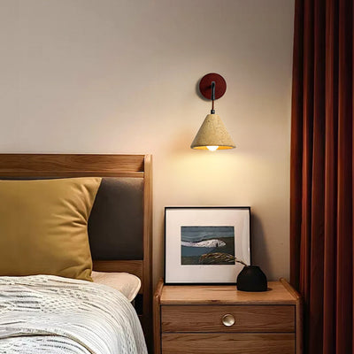Modern Minimalist Geometric Shape Iron Resin Yellow Travertine 1-Light Wall Sconce Lamp For Bedroom