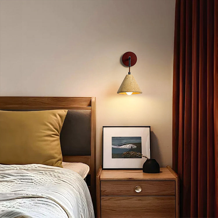 Modern Minimalist Geometric Shape Iron Resin Yellow Travertine 1-Light Wall Sconce Lamp For Bedroom