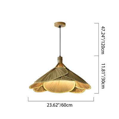 Traditional Rustic Hat Solid Wood Bamboo 1-Light Pendant Light For Dining Room