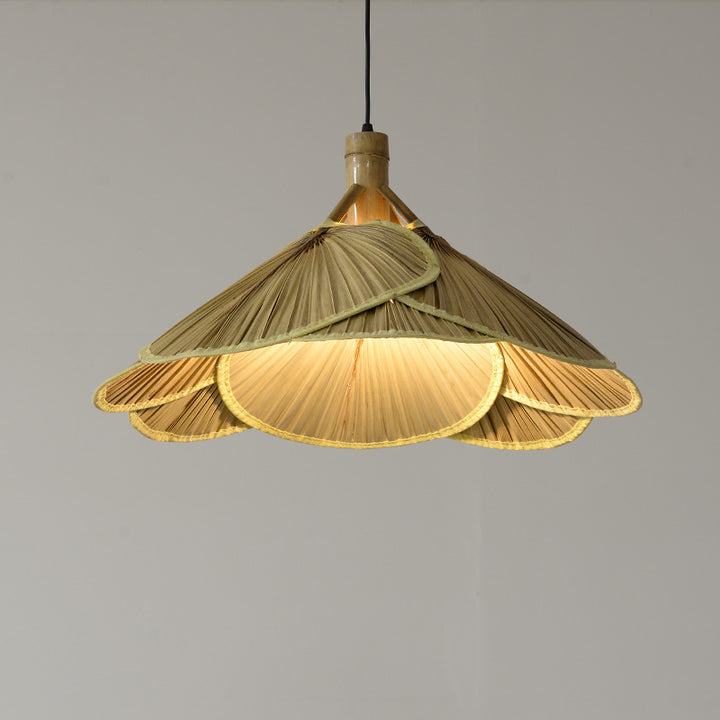 Suspension 1 lumière en bambou et bois massif au style rustique traditionnel pour salle à manger 