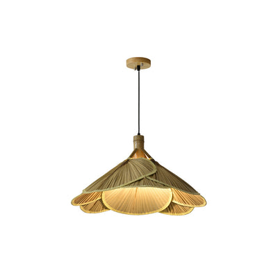 Traditional Rustic Hat Solid Wood Bamboo 1-Light Pendant Light For Dining Room